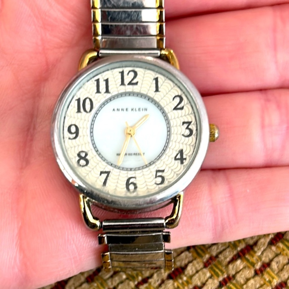 Anne Klein Silver Gold Stretch Watch Mother of Pearl Light Up Water Resistant